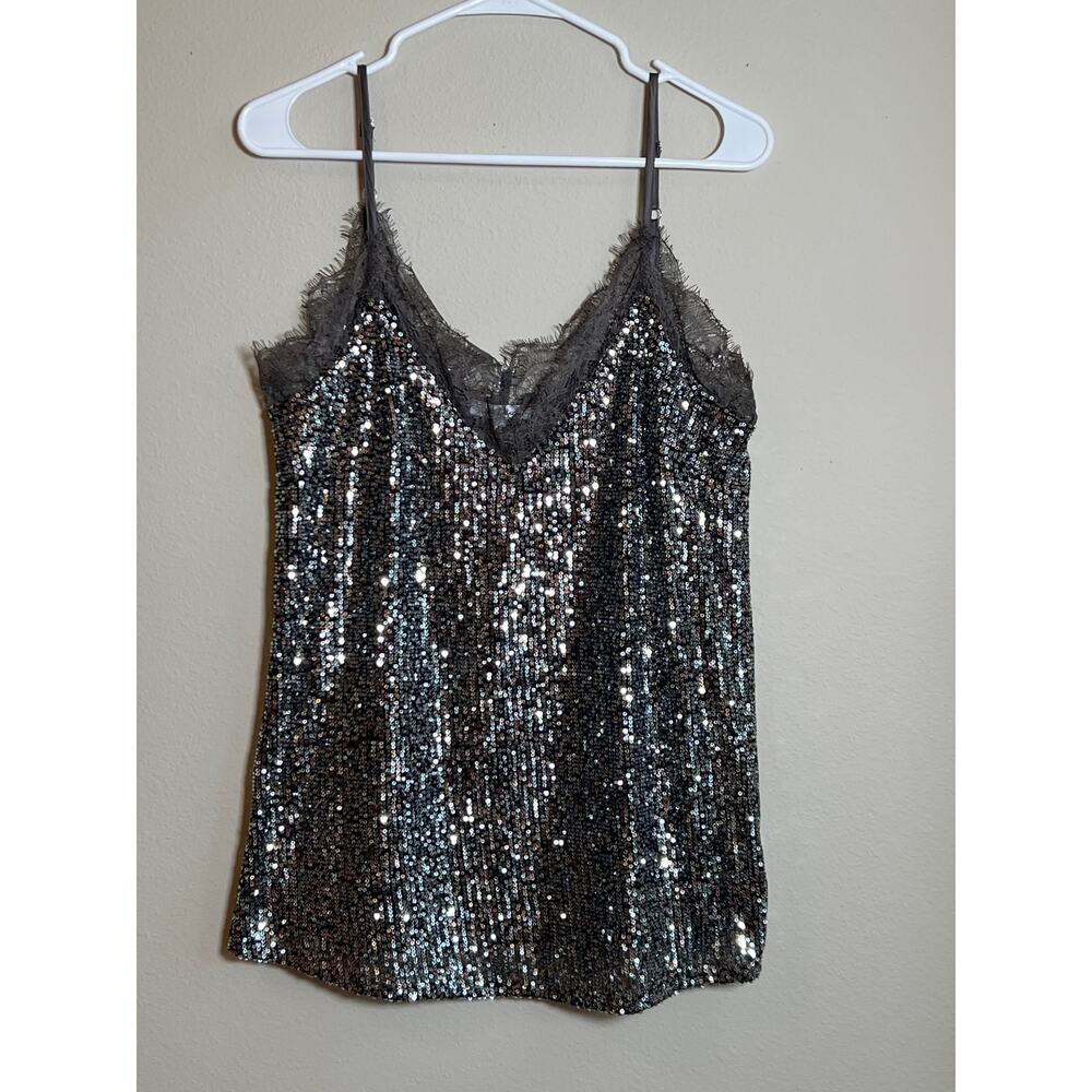 White Birch Silver Sequin Lace Trim Cami – Sparkle Party Vibe